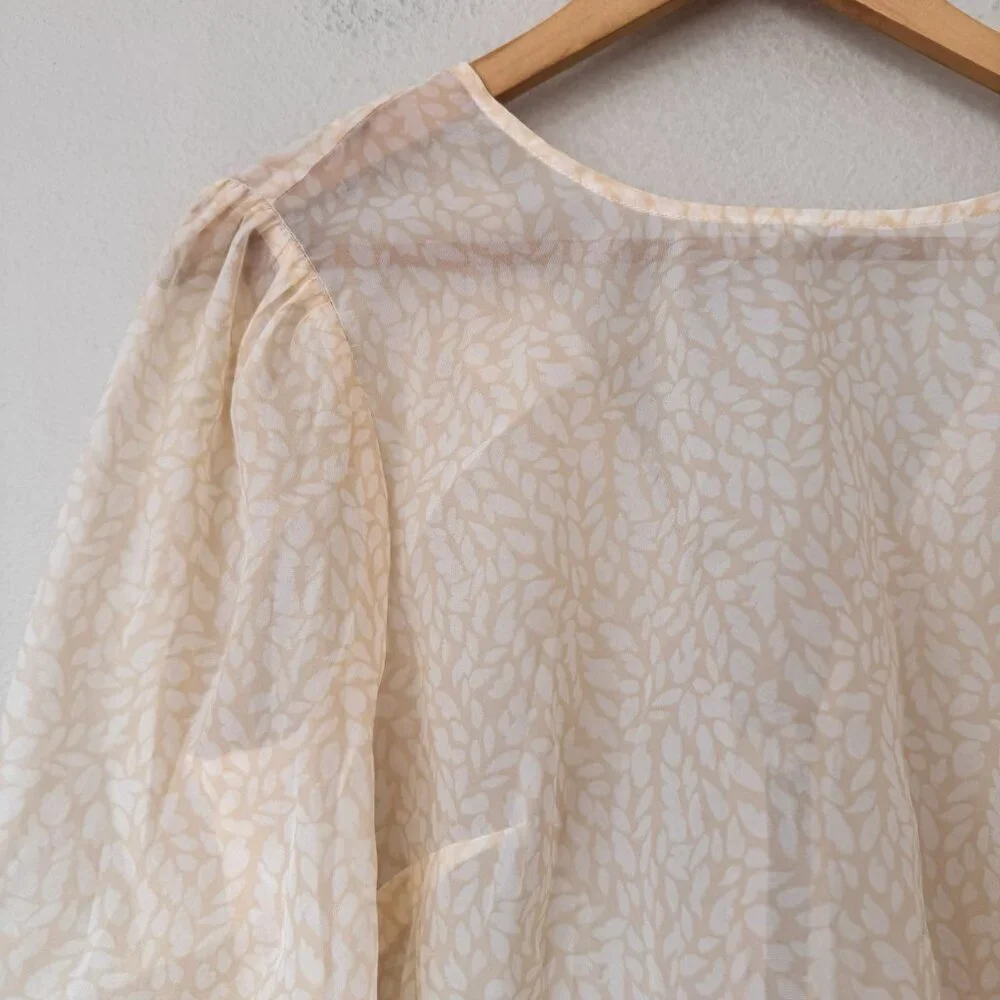 LOFT Sheer Cream Long-Sleeve Peplum Blouse